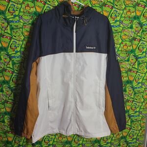 Timberland Windbreaker XL Blue,White and brown  looks great